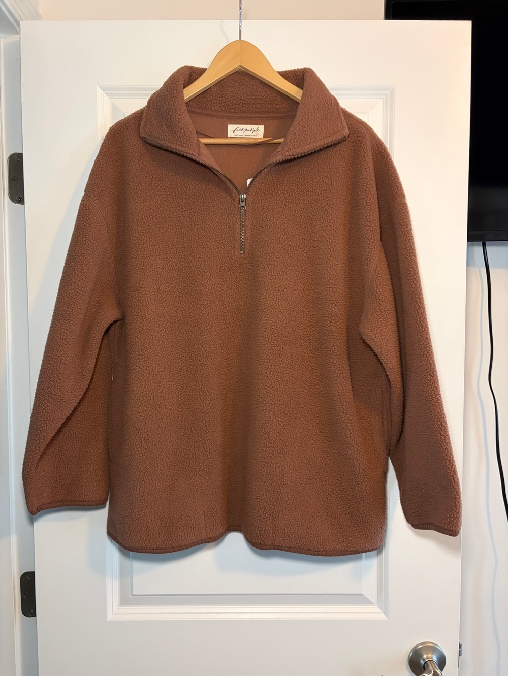 Free People | Brown Coco Faux Sherpa Teddy Half-Zip Pullover Jacket NWT